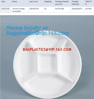 China Eco Friendly sugarcane bagasse plates display tray,disposable 5 compartments sugarcane pulp plates with lid, bagplastics factory
