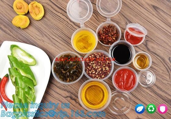 China Custom printed clear transparent disposable PET plastic source cup bowl,0.75oz Disposable clear plastic PP Sauce Cup pac factory