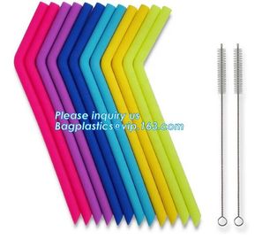 China Anti-Cutting Mouth Flexible Silicone Straw Metal Straw With Silicon Tip Sleeve Cleaning Brushes Set Reusable Silicone Dr factory