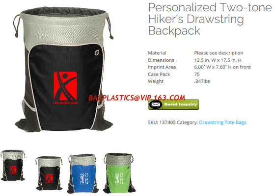 China personalized two tone hiker's drawstring backpack,zip pouch string A sling,liberty bag water-resistant drawstring backpa factory