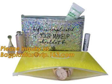 China Poly Bubble Mailer with Zip on Top Glitter Make Up Bags,Metallic Glossier Pink Cosmetic Packing k Bubble Pouch Sli factory