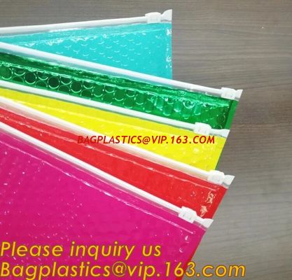 China Factory Shiny Rose Gold Silver Cosmetic Zipper Bubble Bag Pink Bubble Bag With Slider, Padded Pink Zipper Lock PE Bag factory