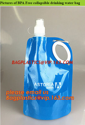 China 500ml can folding water bottle foldable water bag WITH hook,Kids Foldable Drinking Bottle/Collapsible Water Bag 16oz pac factory