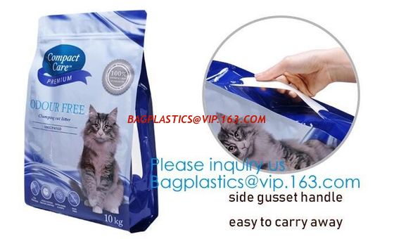 China 5 kg dog food handle bag Aluminum Foil Side Gusset Quad Sealed Dog Food Bag Stand Up Pet Feed Pouches Large PET FOOD PAC factory