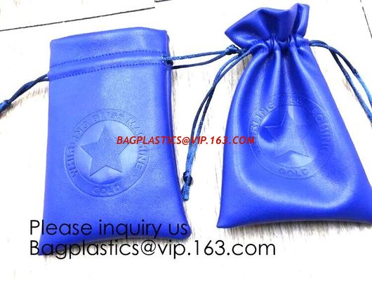 China Promotional Blue PU Leather Drawstring Pouch,ultra soft inner lining Headphone Protection Pouch BagSport Beach Travel Ou factory