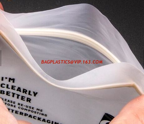China Biodegradable d matte k OEM waterproof bag zipper compostable zip packing bag for clothing apparel packing factory