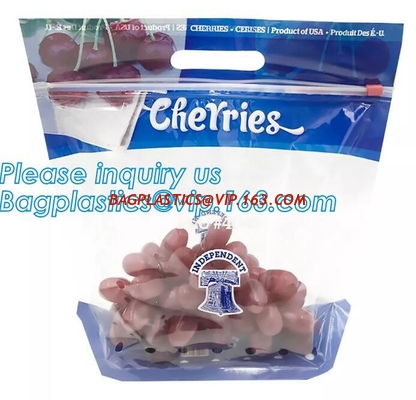 China Fresh Fruit Packaging Bag, Grapes, Cherry, Strawberry Standing pouch With Breath Holes, Slider Storage Bag factory