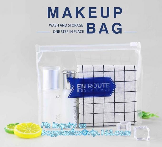 plastic bag with zip lock for cosmetic, slide lock poly bag, standing up zip customized color