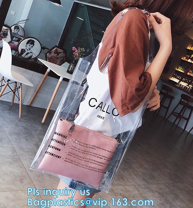 Durable ecofriendly clear bag PVC shopping bag, clear handle plastic