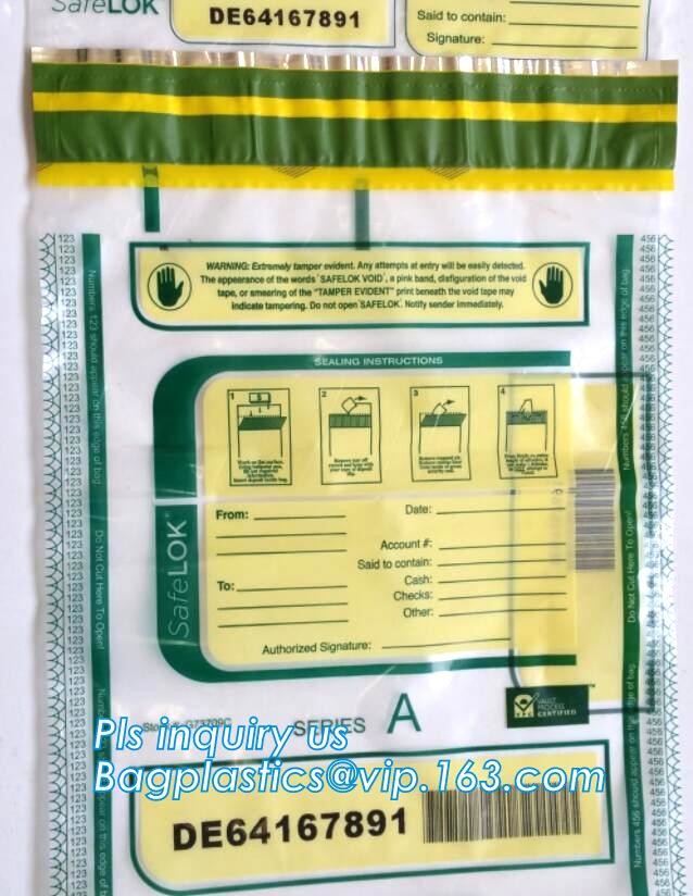 Bank Security Cash Bags/Coin Deposit Bags, Adhesive Seal Tamper Proof