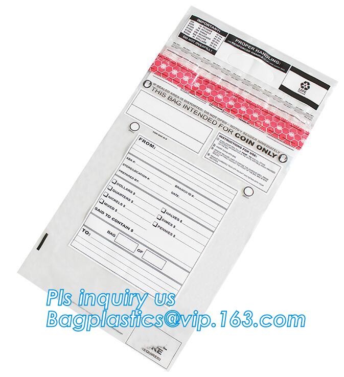 Bank Security Cash Bags/Coin Deposit Bags, Adhesive Seal Tamper Proof