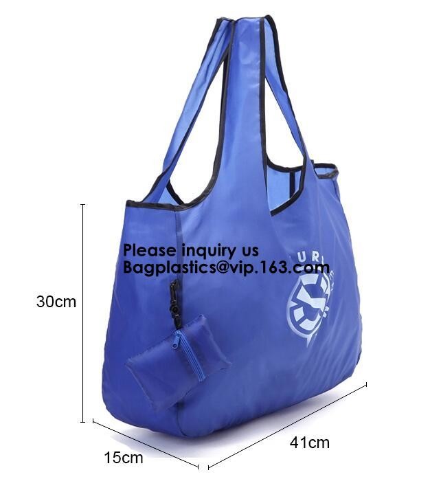 Printing Logo Polyester Handled Foldable Tote Bag With Snap Closure