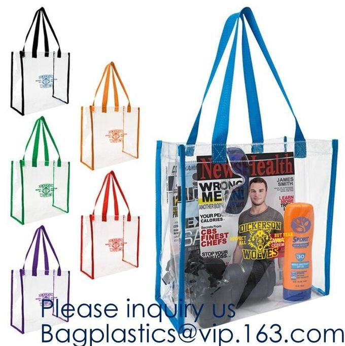 Custom Logo Printing Pvc Transparent Tote Clear Shopping Bags With Handles, Clear Shopping Bag,Pvc Tote Bags, bagease