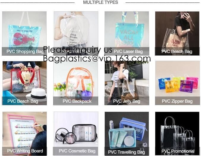 Holographic PVC Fabric Transparent Waterproof Tote Shopping Bag,Silk Printing Transparent Pvc Tote Shopping Bag, bagease