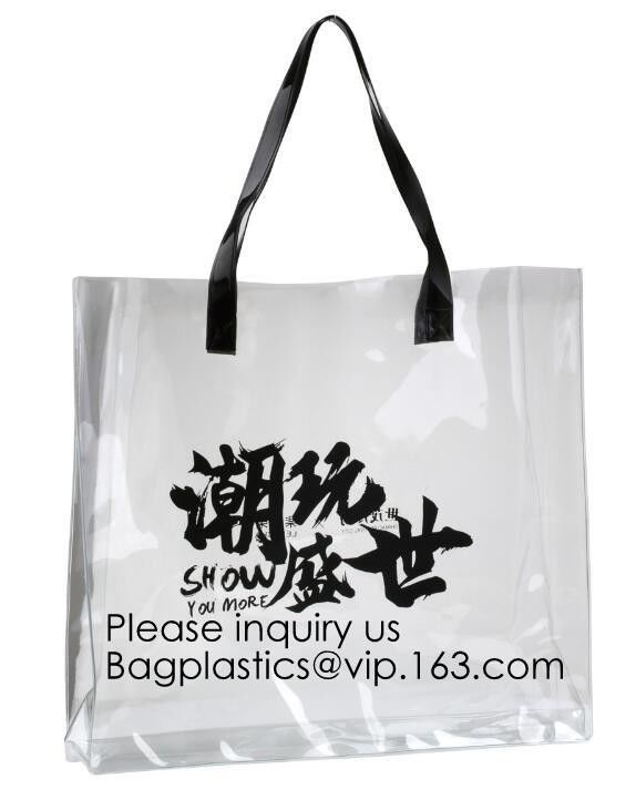 Custom Logo Printing Pvc Transparent Tote Clear Shopping Bags With Handles, Clear Shopping Bag,Pvc Tote Bags, bagease