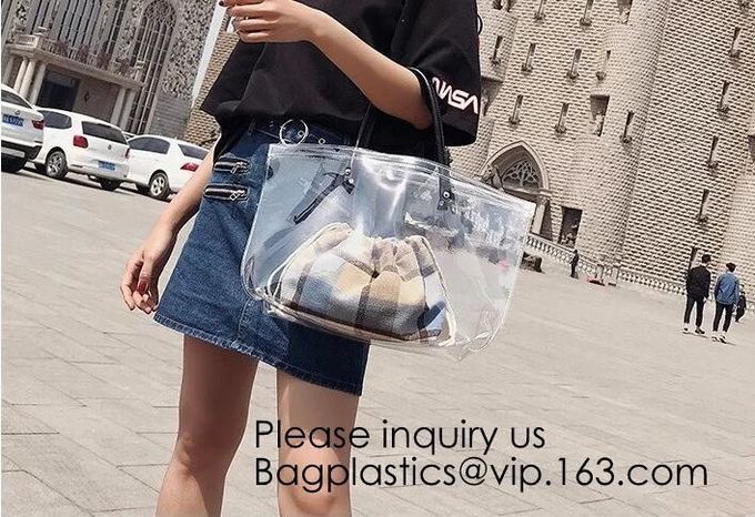 Holographic PVC Fabric Transparent Waterproof Tote Shopping Bag,Silk Printing Transparent Pvc Tote Shopping Bag, bagease