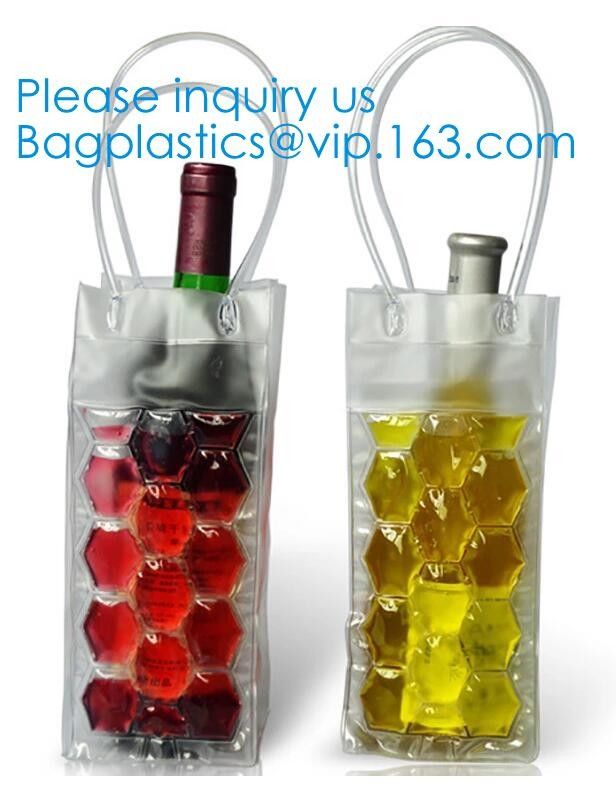 PVC Ice Bag, Wine Beer Gift Bags, Wine Bag, Drink Ice Bags, Portable Wine Bags Gel Ice Pack PVC Wine Cooler Bag With Han