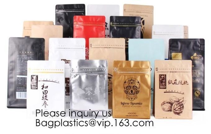 Coffee bean bag air valve kraft paper octagonal sealing aluminum foil self-supporting ziplock bag custom coffee packagin