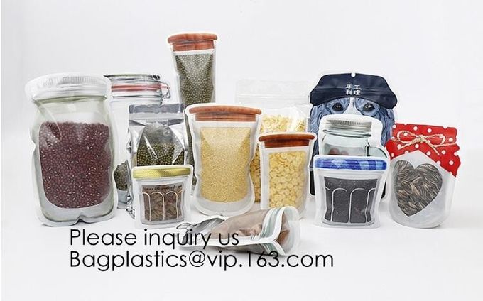 Custom Printed Mason Jar Stand Up Zip Lock Pouch Snack Food Packaging Bag,PE Storge Bag Kitchen Refrigerator Food Sealed