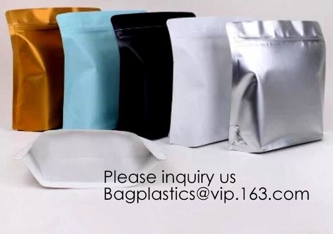 Customized Color Eight-Side Seal Aluminum Foil Zip Lock Food Bag Coffee Packaging,Matte Finish Black Aluminum Foil Ziplo